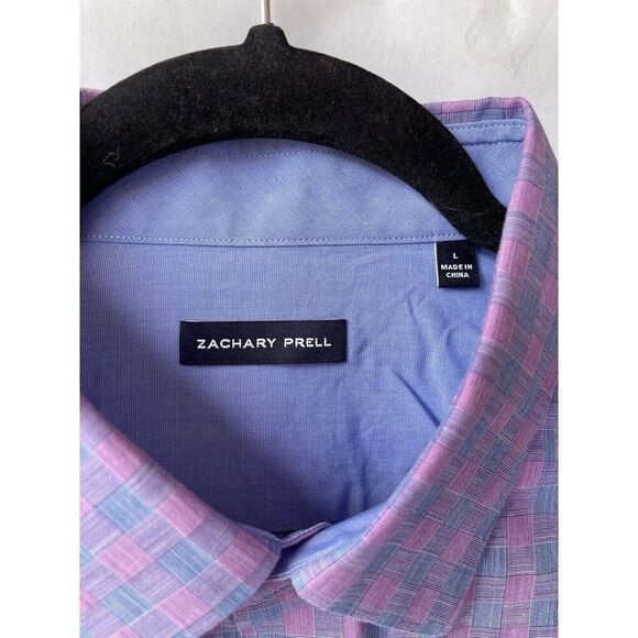 Zachary Prell Dress Shirt Mens Large Purple Plaid Check Cotton Button Up - Picture 2 of 10